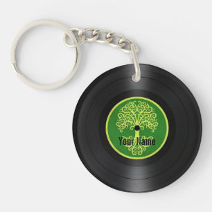 Llavero Árbol verde del disco de vinilo personalizado de