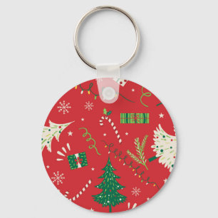 Llavero Árbol vintage de Navidad: diseño ornamental.