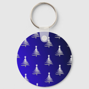 Llavero Árboles de Navidad plateado en azul cobalto