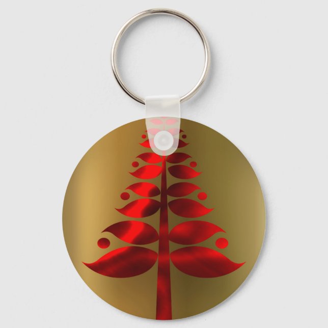 Llavero Árboles de Navidad rojos en oro (Anverso)