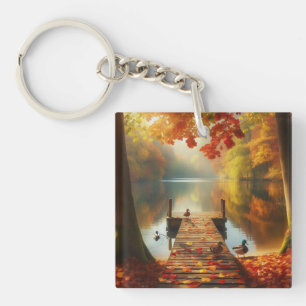 Llavero Árboles de otoño y lago con patos