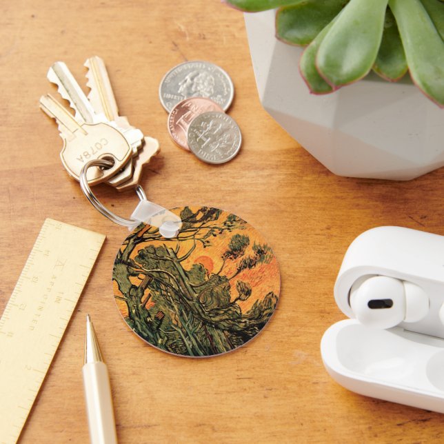 Llavero Árboles de pino cielo rojo poniendo sol por Vincen (Escritorio )