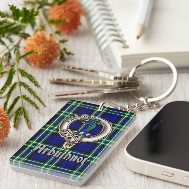 Llavero Arbuthnot Clan Badge/Tartan Rectangle (Frente Derecha)