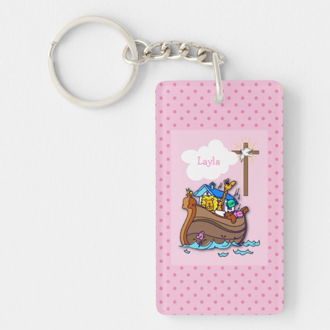 Llavero Arca de Noé personalizable para bautizo de bebé, n (Frente)