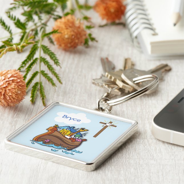 Llavero Arca de Noé personalizable para el bautizo de un b (Lado)