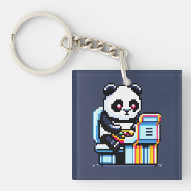 Llavero Arcade Panda Gamer - Diseño Retro Pixel Art Gaming (Frente)