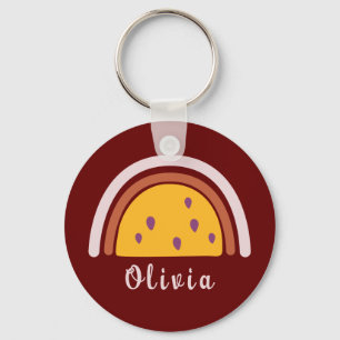 Llavero Arcoiris boho con nombre personalizado amarillo