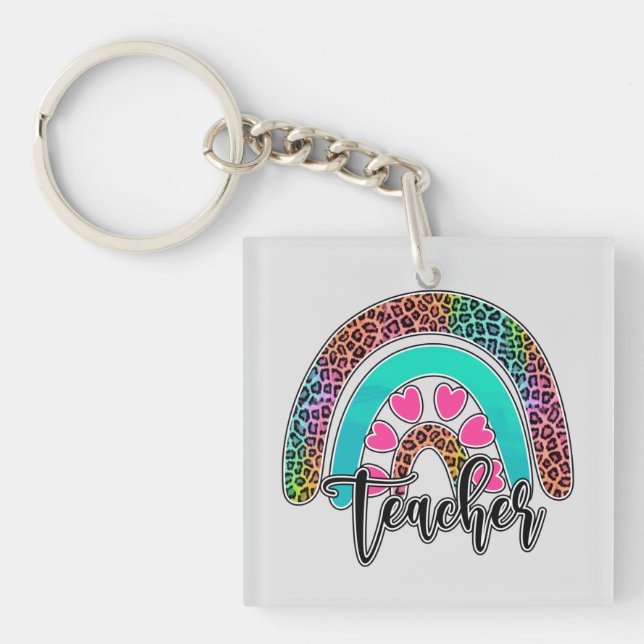 Llavero Arcoiris del profesor - Colorida impresión de leop (Frente)
