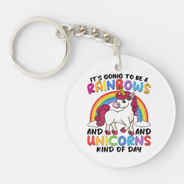 Llavero arcoíris divertido unicornio lindo (Frente)