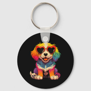 Llavero Arcoiris lindo perro Día de San Valentín corazón c