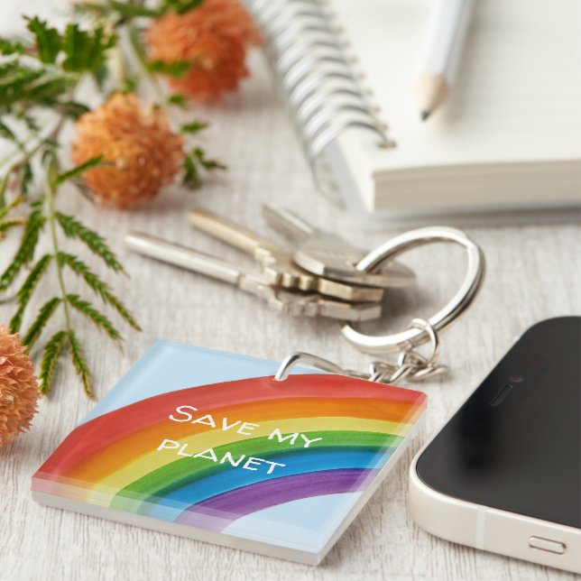 Llavero ARCOÍRIS Salva mi planeta (personalizable) (Frente Derecha)