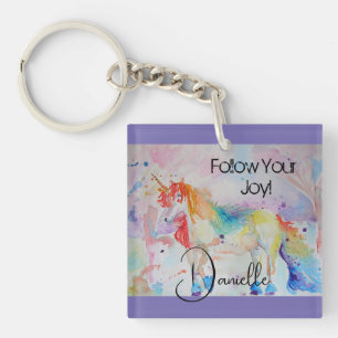 Llavero Arcoiris Unicornio acuarela Morado Cute Niños