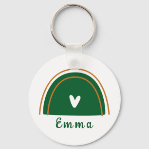 Llavero Arcoiris verde Heart Boho con nombre personalizado