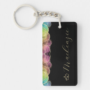 Llavero Arcoíris y Oro Elegante Escritura Personalizada