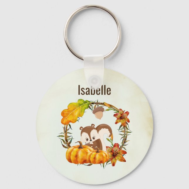 Llavero Ardilla y calabazas Rustic Wreath personalizadas (Anverso)