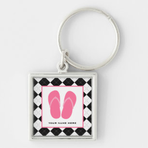 Llavero Argyle negro y flips-flopes rosados
