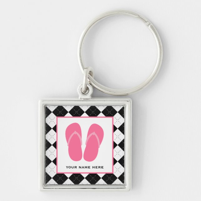 Llavero Argyle negro y flips-flopes rosados (Frente)