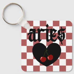 Llavero Aries Diseño Estético Gótico de cerezo a cuadros