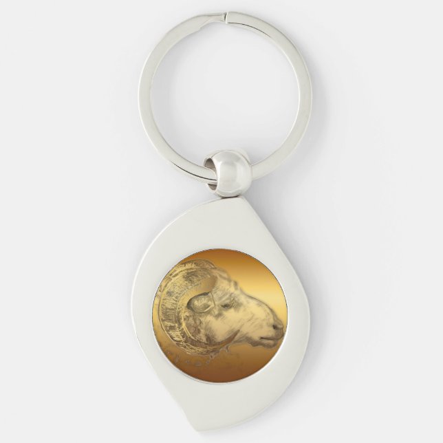 Llavero Aries Keychain del Año Chino Dorado (Anverso)