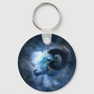 Llavero Aries Zodiac Astrología Rótulo Ram Azul