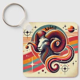 Llavero Aries Zodiac Diseño Retro de Keychain Metalizado