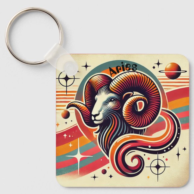 Llavero Aries Zodiac Diseño Retro de Keychain Metalizado (Anverso)