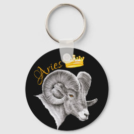 Llavero Aries Zodiac Rótulo Bighorn Ram y corona arte anim