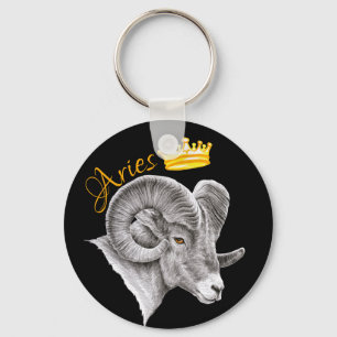 Llavero Aries Zodiac Rótulo Bighorn Ram y corona arte anim