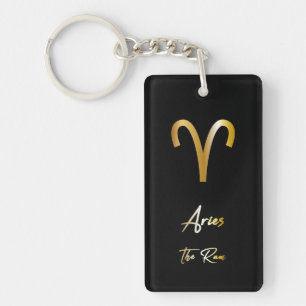 Llavero Aries Zodiac Rótulo, Black & Gold Keychain