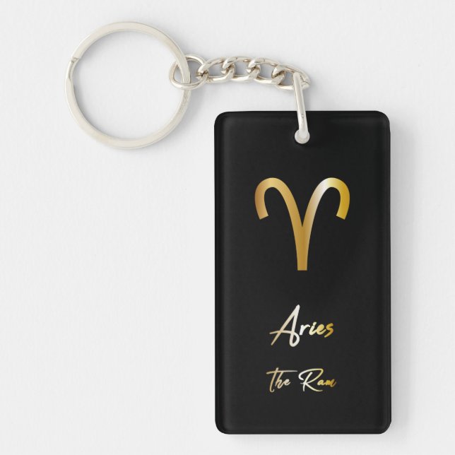 Llavero Aries Zodiac Rótulo, Black & Gold Keychain (Frente)