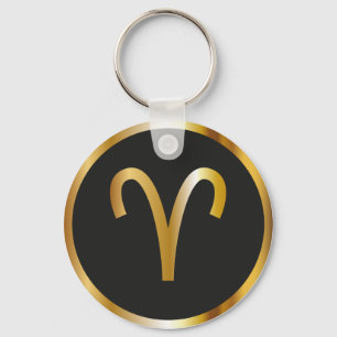 Llavero Aries Zodiac Rótulo, Black & Gold Keychain