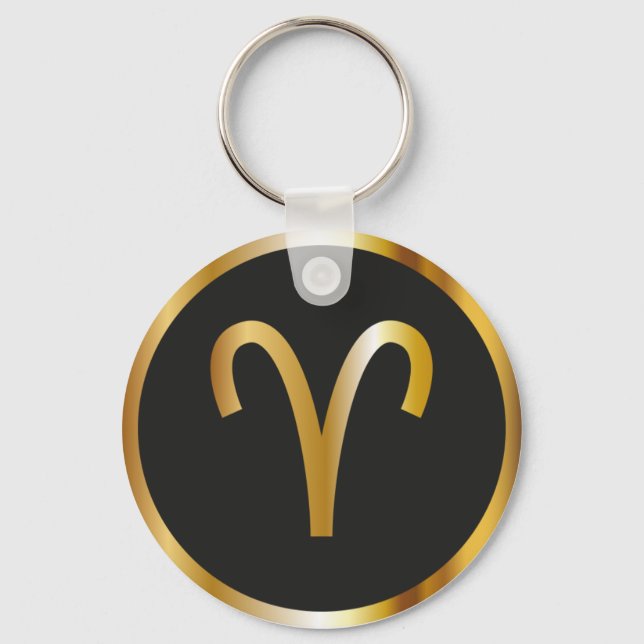 Llavero Aries Zodiac Rótulo, Black & Gold Keychain (Anverso)