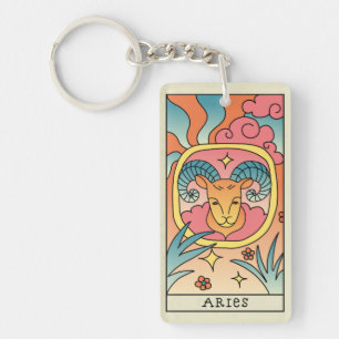 Llavero Aries Zodiac Rótulo Resumen Art Vintage 