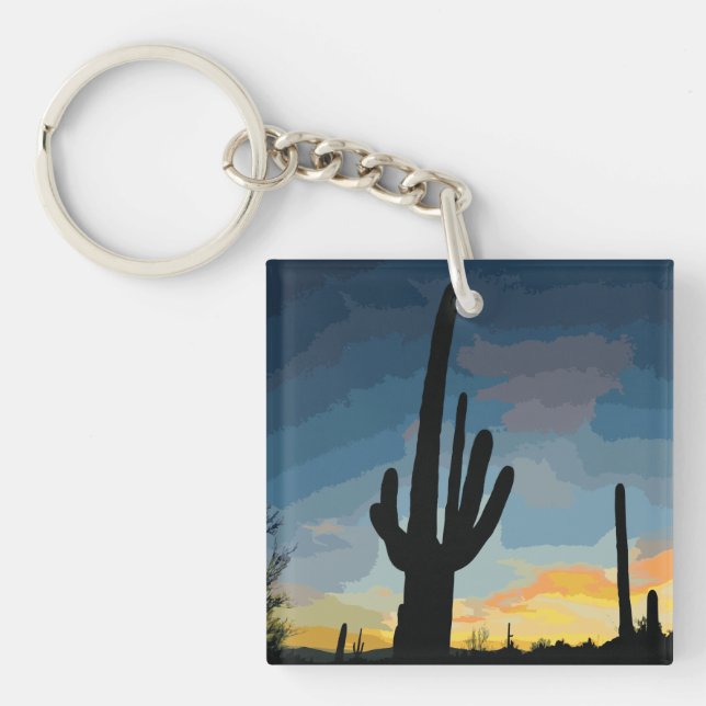 Llavero Arizona Saguaro Cactus Southwestern Sunset (Frente)