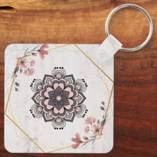 Llavero Armonía Tranquilizadora, Mandala Floral Rosa Pálid