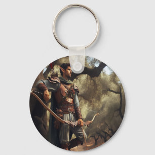 Llavero Arquero de Elfo Fantasía descansando en un bosque 