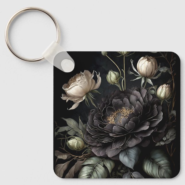 Llavero Arreglo de rosa gótica Flor negra (Anverso)