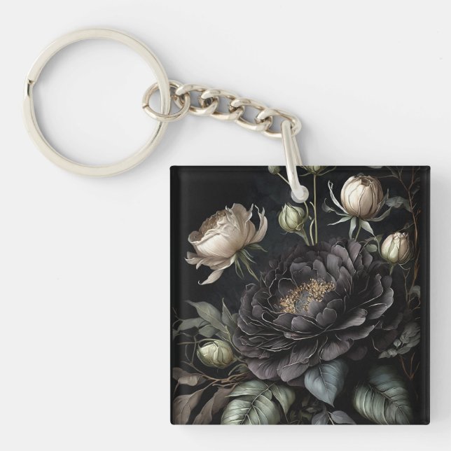 Llavero Arreglo de Rosa gótico Flor negra (Frente)
