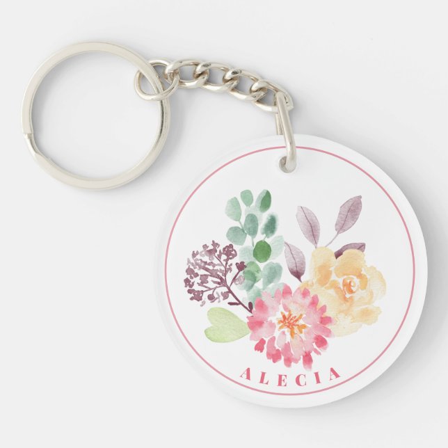 Llavero Arreglo floral de acuarela de moda (Frente)