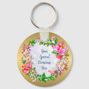 Llavero Arroyo de agua con flor rosa y mariposa