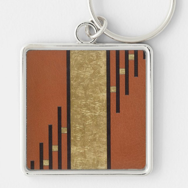 Llavero Art Deco en dorado y beige (Frente)