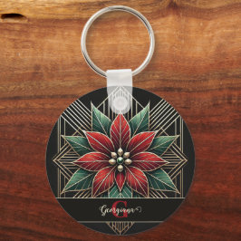 Llavero Art Decó Floral Retro Personalizado Poinsettia