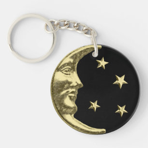 Llavero Art Deco Luna y Estrellas - Negro y Dorado