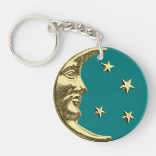 Llavero Art Deco Luna y Estrellas - Turquesa y Dorado