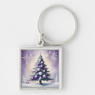 Llavero Art Deco Navidad Neblina Púrpura y Plateada