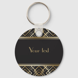 Llavero Art deco, negro, dorado, elegante,moda,listo para 