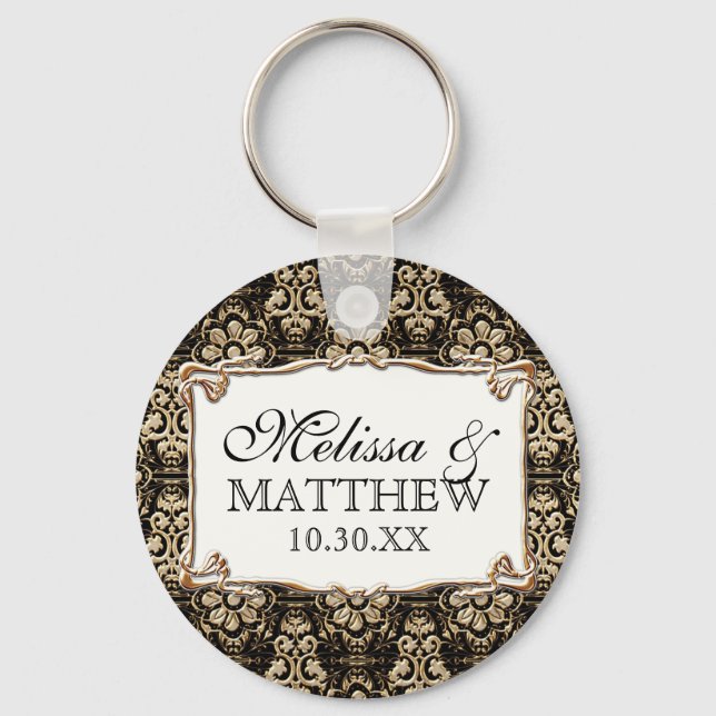 Llavero Art Deco Nouveau Faux Gold Floral Damask Lace (Anverso)