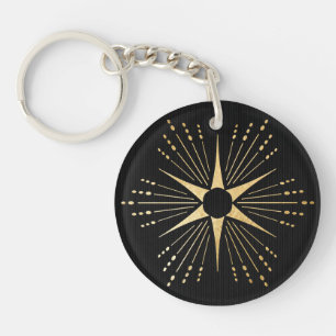 Llavero Art Deco Starburst Black and Gold