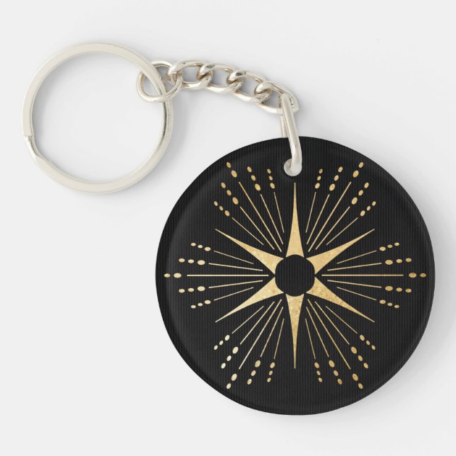 Llavero Art Deco Starburst Black and Gold (Frente)