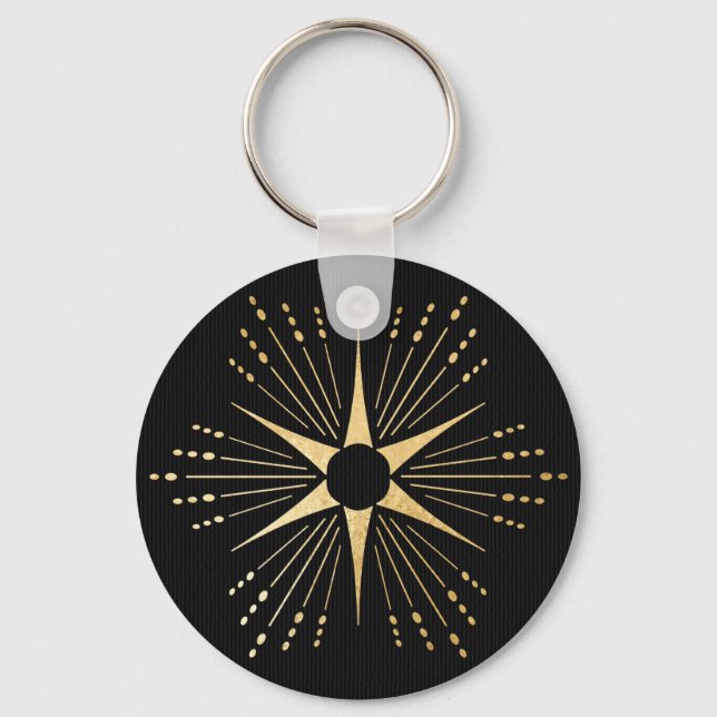 Llavero Art Deco Starburst Black and Gold (Anverso)